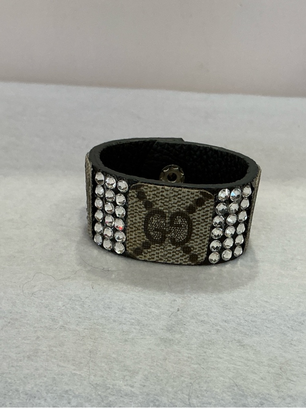 Gucci Monogram Canvas Swarovski Crystal-Studded Bracelet